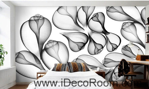 Image of Beautiful dream black and white art transparent leaf flower wall art wall decor mural wallpaper wall paper IDCWP-000205