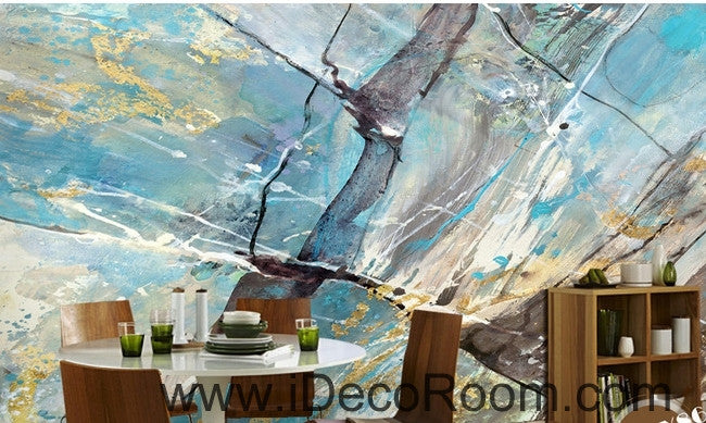 Fresh blue abstract lines stains stains painted wall art wall decor mural wallpaper wall  IDCWP-000210