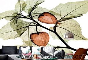 Beautiful dream fresh green leaves orange lantern flowers transparent flowers background IDCWP-000211