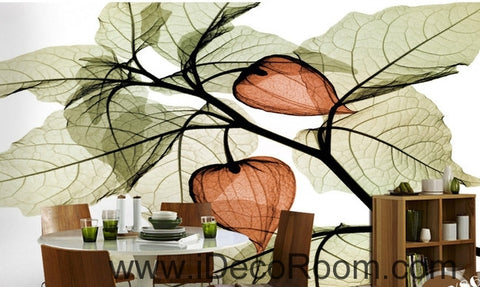 Image of Beautiful dream fresh green leaves orange lantern flowers transparent flowers background IDCWP-000211