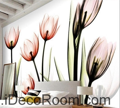 A beautiful dream fresh pink bloom tulips transparent wall art wall decor mural wallpaper wall  IDCWP-000213