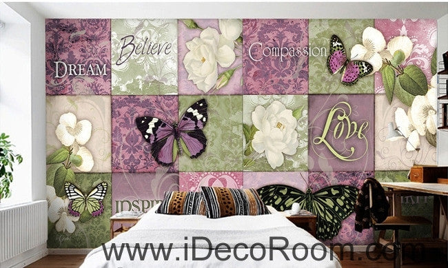 Fresh pattern floral butterfly gardenia camellia oil painting effect wall art wall decor mural wallpaper wall  IDCWP-000214
