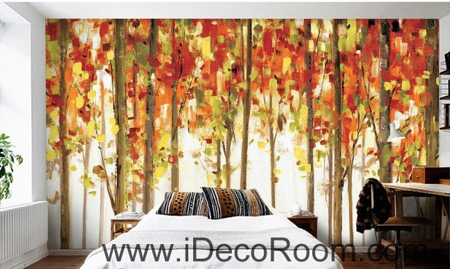 Retro made old abstract forest forest tree oil painting effect wall art wall decor mural wallpaper wall  IDCWP-000218