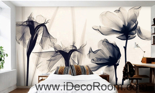 Beautiful classic black and white art lily rose transparent transparent wall art wall decor mural wallpaper wall  IDCWP-000225