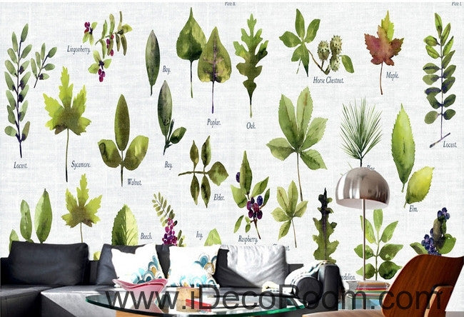 Beautiful little fresh green plant pattern tree leaves tree oil painting effect wall art wall decor mural wallpaper wall  IDCWP-000227