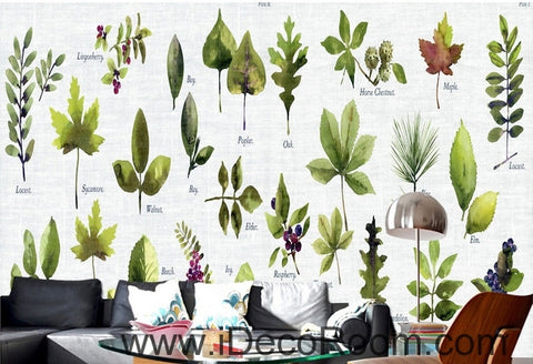 Image of Beautiful little fresh green plant pattern tree leaves tree oil painting effect wall art wall decor mural wallpaper wall  IDCWP-000227