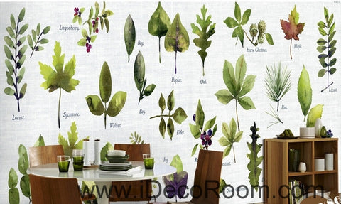 Image of Beautiful little fresh green plant pattern tree leaves tree oil painting effect wall art wall decor mural wallpaper wall  IDCWP-000227