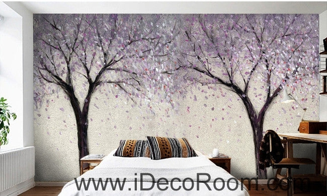 Beautiful dream romantic lavender abstract tree flower oil painting effect wall art wall decor mural wallpaper wall  IDCWP-000230
