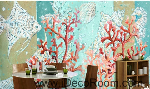 Image of Aesthetic Dreams Blue Underground World Coral Tropical Fish oil painting effect wall art wall decor mural wallpaper wall  IDCWP-000231