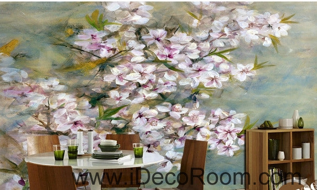 Beautiful Dream Romantic Pink Cherry Blossom Peach Blossom oil painting effect wall art wall decor mural wallpaper wall  IDCWP-000232