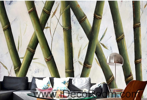 Image of Small fresh and beautiful pattern green bamboo bamboo oil painting effect wall art wall decor mural wallpaper wall  IDCWP-000234