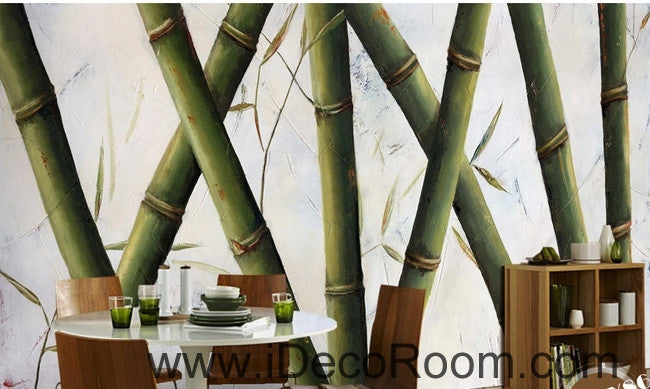 Small fresh and beautiful pattern green bamboo bamboo oil painting effect wall art wall decor mural wallpaper wall  IDCWP-000234
