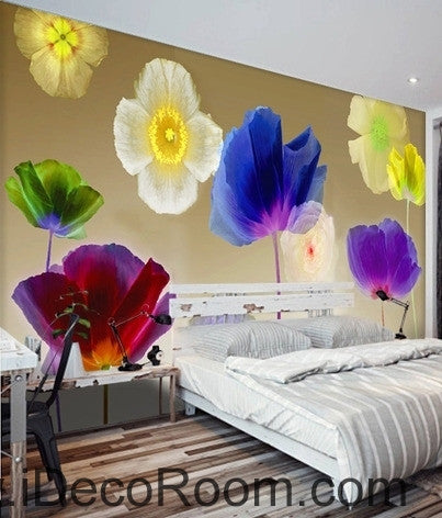 A beautiful dream colorful multicolored blooming poppy flowers transparent wall art wall decor mural wallpaper wall  IDCWP-000237