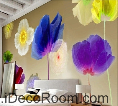 Image of A beautiful dream colorful multicolored blooming poppy flowers transparent wall art wall decor mural wallpaper wall  IDCWP-000237