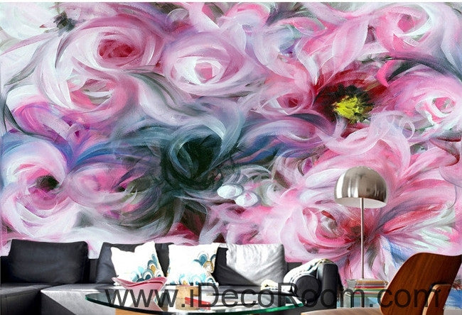 Beautiful dream freshly blooming abstract pink roses oil painting effect wall art wall decor mural wallpaper wall  IDCWP-000238