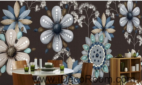 Image of Retro Black Background Flower Small Round Flower oil painting effect wall art wall decor mural wallpaper wall  IDCWP-000239