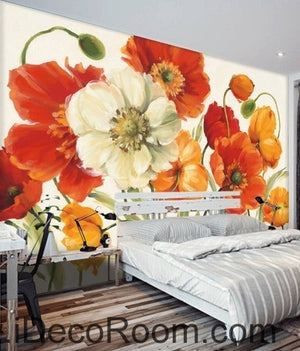 A beautiful dream of fresh and colorful blooming poppy flower painting wall art wall decor mural wallpaper wall  IDCWP-000241