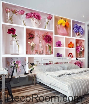 Beautiful fresh white lattice painting splicing flower vase still life wall art wall decor mural wallpaper wall  IDCWP-000249