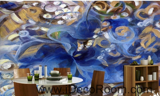 Beautiful dream romantic blue fresh abstract lines oil painting effect wall art wall decor mural wallpaper wall  IDCWP-000251