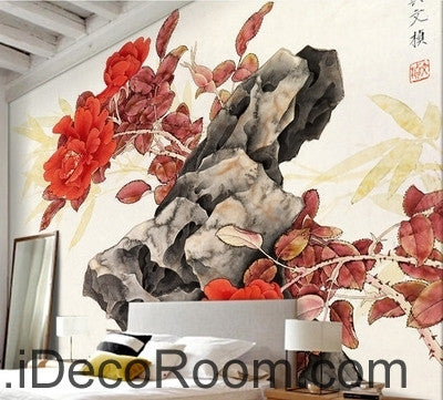 Retro Rockery Sunset Rose Chinese Painting oil painting effect Wall wall art wall decor mural wallpaper wall  IDCWP-000253