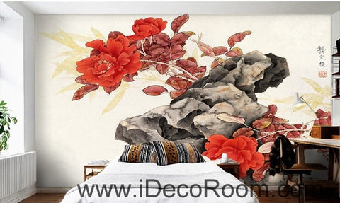 Image of Retro Rockery Sunset Rose Chinese Painting oil painting effect Wall wall art wall decor mural wallpaper wall  IDCWP-000253