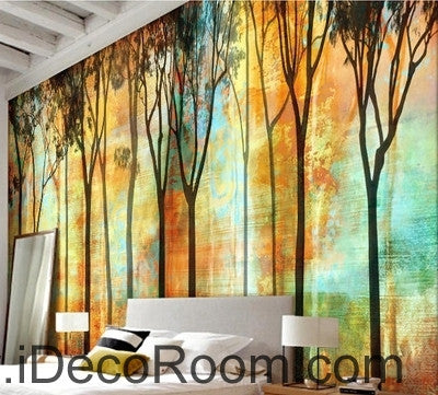 Beautiful romantic abstract golden tree forest tree oil painting effect wall art wall decor mural wallpaper wall  IDCWP-000256