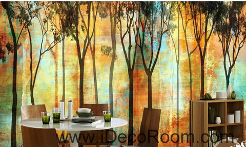 Image of Beautiful romantic abstract golden tree forest tree oil painting effect wall art wall decor mural wallpaper wall  IDCWP-000256