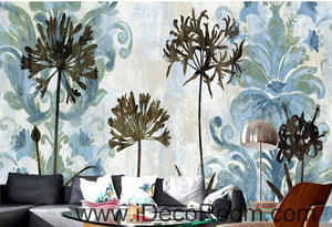 A beautiful dream blue fresh pattern flower dandelion oil painting effect wall art wall decor mural wallpaper wall  IDCWP-000258