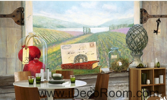 European style retro pastoral scenery ranch flower sea windowsill book painting wall art wall decor mural wallpaper wall  IDCWP-000259