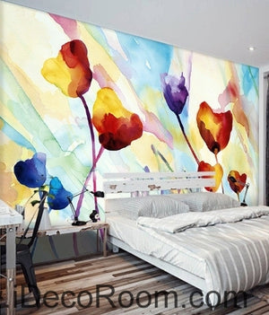 Beautiful fantasy fresh abstract multicolored flowers blooming poppy flower wall art wall decor mural wallpaper wall  IDCWP-000262