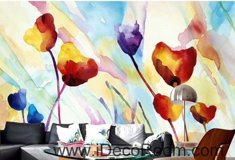 Image of Beautiful fantasy fresh abstract multicolored flowers blooming poppy flower wall art wall decor mural wallpaper wall  IDCWP-000262