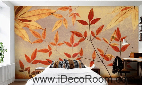 Image of A beautiful retro to do old old maple leaves leaf branches wall art wall decor mural wallpaper wall paper IDCWP-000265