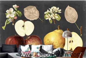 Retro Black Fruit Apple Pear Apple Flower Pear Flower oil painting effect wall art wall decor mural wallpaper wall  IDCWP-000267