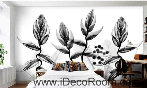 Image of Beautiful dream black and white art transparent charming leaves dance wall art wall decor mural wallpaper wall  IDCWP-000268