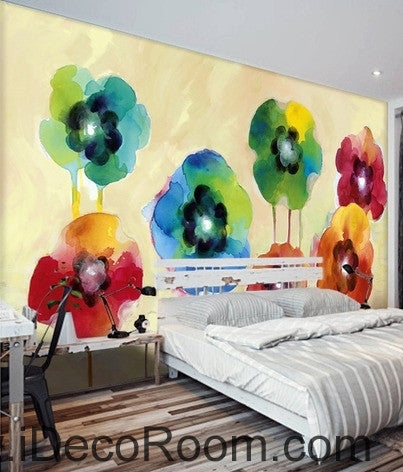 Image of Beautiful fantasy fresh abstract multicolored flowers poppy flower wall art wall decor mural wallpaper wall  IDCWP-000269