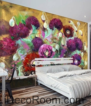 Beautiful dream romantic blooming purple poppy oil painting effect wall art wall decor mural wallpaper wall  IDCWP-000275