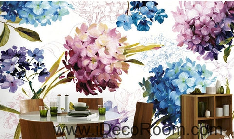 Image of A beautiful dream of fresh and in full bloom color hydrangea oil painting effect wall art wall decor mural wallpaper wall  IDCWP-000281