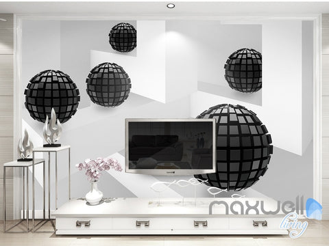 Image of 3D Modern Abstract Black Sphere 5D Wall Paper Mural Art Print Decals Decor IDCWP-3DB-000001