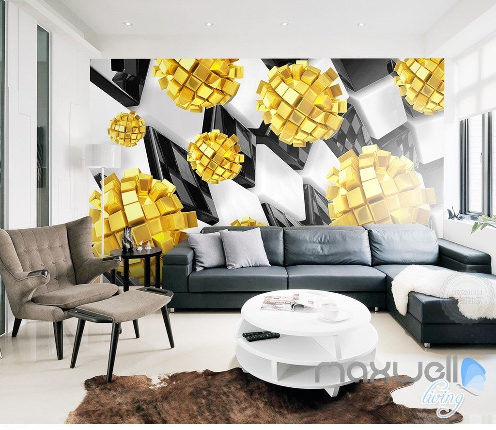 3D Modern Yellow Blocks 5D Wall Paper Mural Art Print Decals Business Decor IDCWP-3DB-000007