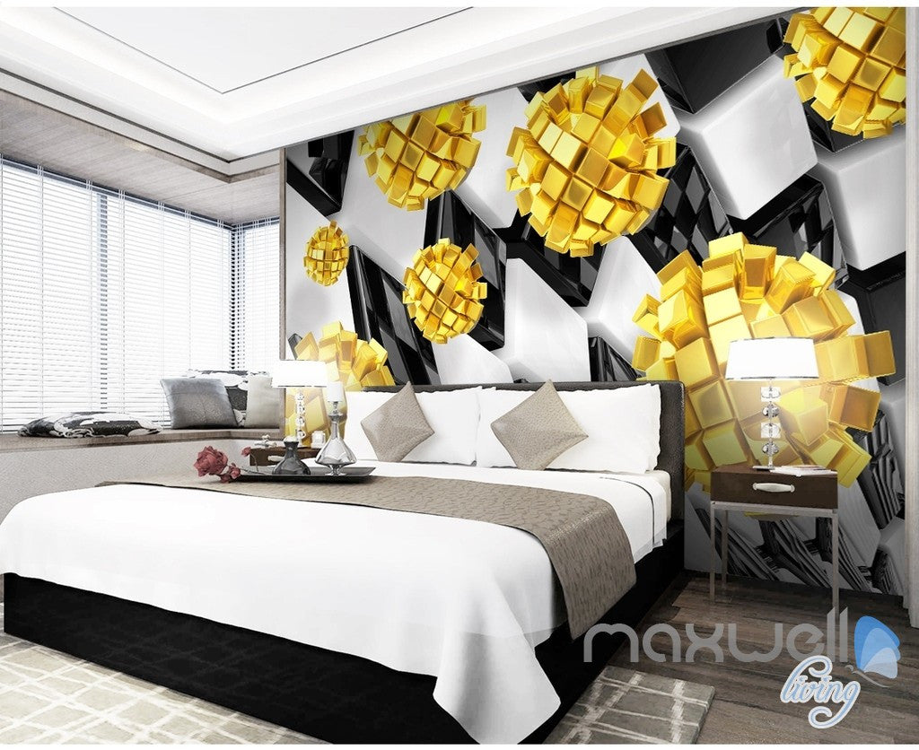 3D Modern Yellow Blocks 5D Wall Paper Mural Art Print Decals Business Decor IDCWP-3DB-000007