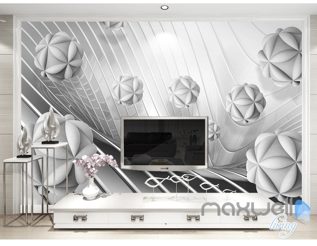 3D Modern Flower Ball 5D Wall Paper Mural Art Print Decals Business Decor IDCWP-3DB-000008