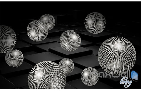Image of 3D Black White Sphere 5D Wall Paper Mural Art Print Decals Business Decor IDCWP-3DB-000017