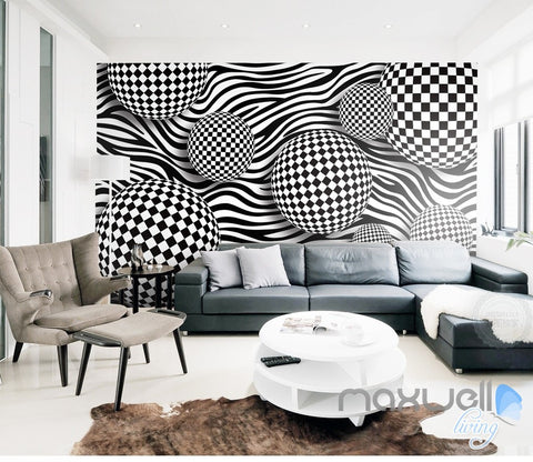 3D Chessboard Ball 5D Wall Paper Mural Art Print Decals Modern Room Decor IDCWP-3DB-000020