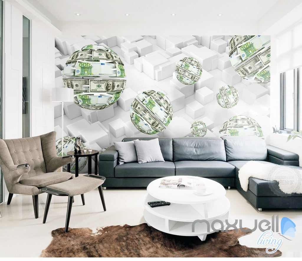 3D Money Ball Blocks 5D Wall Paper Mural Art Print Decals Modern Decor IDCWP-3DB-000028