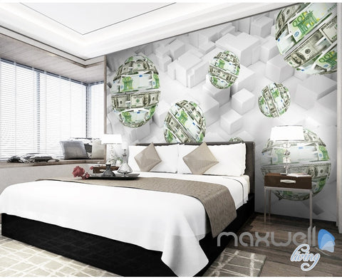 Image of 3D Money Ball Blocks 5D Wall Paper Mural Art Print Decals Modern Decor IDCWP-3DB-000028