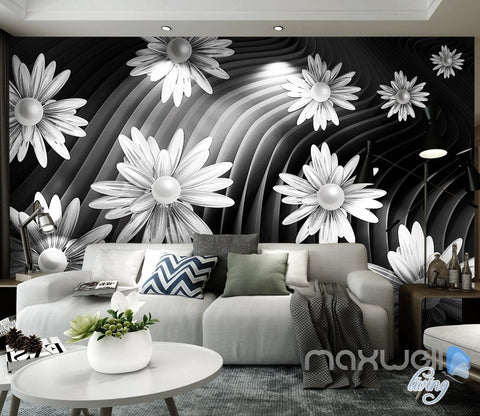 3D Daisy Flowers Modern 5D Wall Paper Mural Art Print Business Office Decor IDCWP-3DB-000038