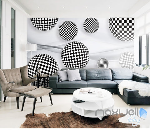 Image of 3D Black White Ball 5D Wall Paper Mural Art Print Decals Business Decor IDCWP-3DB-000041