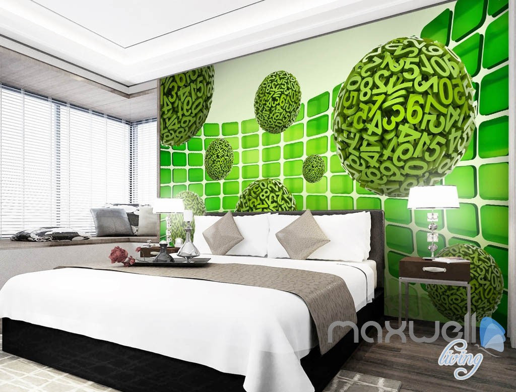 3D Green Number Ball 5D Wall Paper Mural Art Print Decals Business Decor IDCWP-3DB-000042