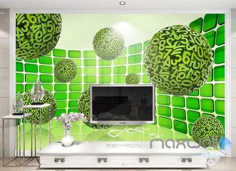 Image of 3D Green Number Ball 5D Wall Paper Mural Art Print Decals Business Decor IDCWP-3DB-000042