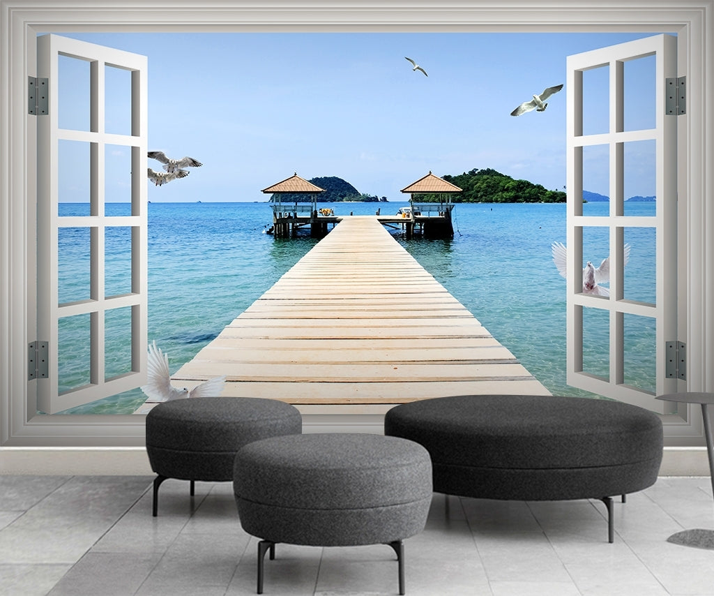 Window scenery sea 3D Wallpaper IDCWP-DZ-000032